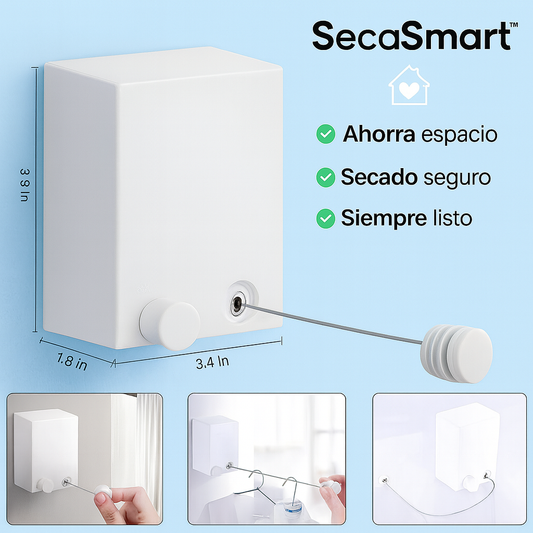 SecaSmart™ - Uso interior/exterior ·  Se retrae ·  Evita caídas de prendas.